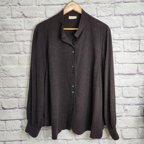 POETRY Funnel-neck Blouse viscose & linen Espresso Womens Sz US 16 - Picture 1 of 9
